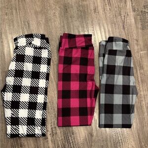 Chic Plaid Leggings Trio - Black, Pink, Gray